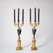 Load image into Gallery viewer, Pair of French Empire Gilt Bronze Cherub Candelabras
