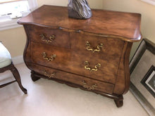 Load image into Gallery viewer, Baker &quot;Collectors Edition&quot; Figured Walnut Bombe Three-Drawer Chest

