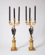 Load image into Gallery viewer, Pair of French Empire Gilt Bronze Cherub Candelabras
