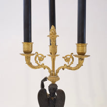 Load image into Gallery viewer, Pair of French Empire Gilt Bronze Cherub Candelabras
