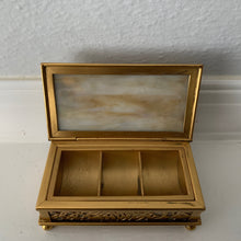 Load image into Gallery viewer, Tiffany Studios Grapevine Pattern Bronze and Glass Stamp Box
